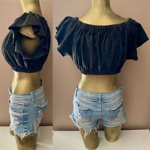 URBAN OUTFITTERS Off Shoulder Ruffle Sleeve Boho CROP TOP Size Large - Picture 14 of 15